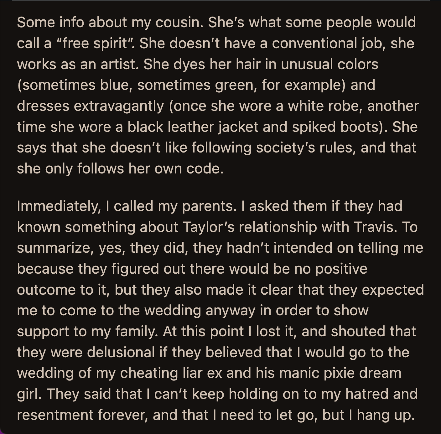 Her parents said OP had to let go of her hatred and resentment before she ended the call.