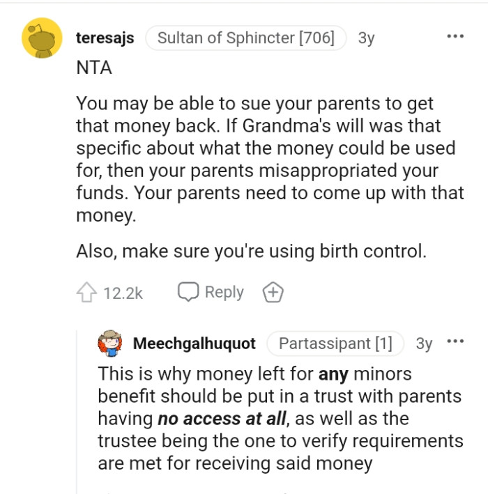 The OP's parents need to come up with that money