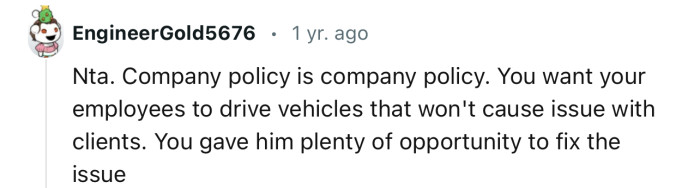 “You want your employees to drive vehicles that won't cause issues with clients.”