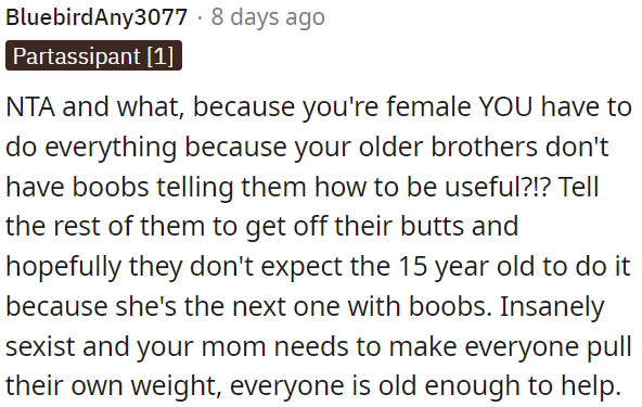 It's time for everyone, including the older brothers, to contribute equally.