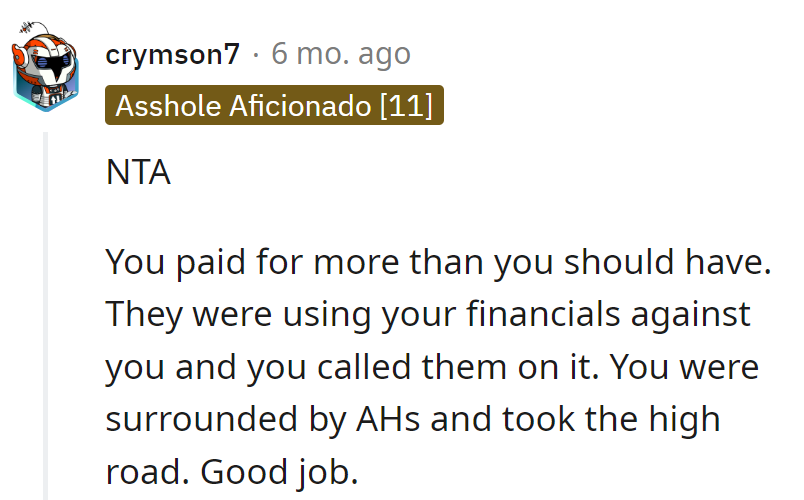 Paid more than the budget, but at least he didn't let them play the finance card. Took the high road in an AH parade.