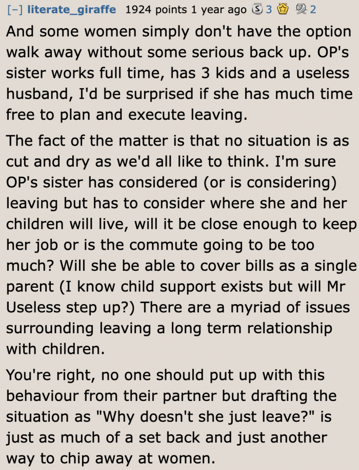 The BIL is both a bad husband and a bad father.