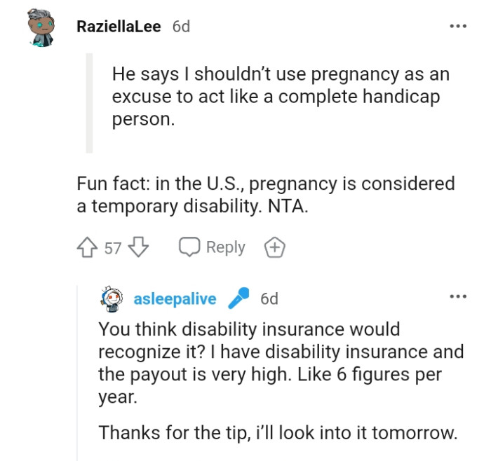 This Redditor says that pregnancy is considered a temporary liability in the US