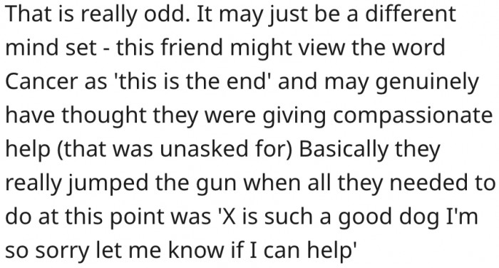 13. Her friend may consider cancer as a death sentence for pets.