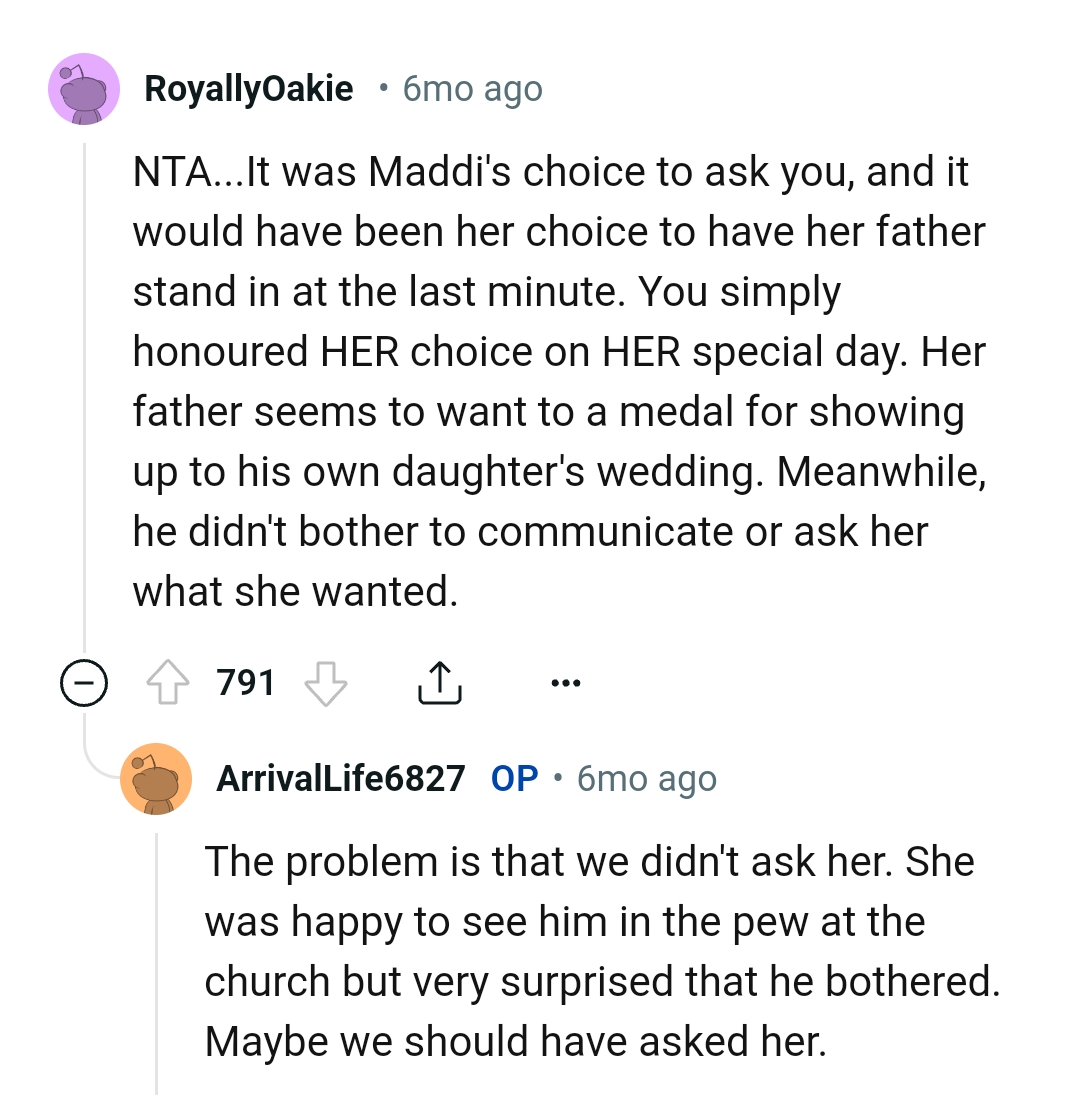 He seems to want a medal for showing up at his daughter's wedding