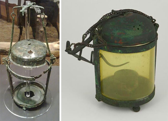 20. The sole preserved bronze lantern from ancient Rome, displayed alongside a replica, can be found at the Museo Archeologico Girolamo Rossi in Ventimiglia, Italy.