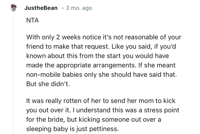 “NTA. With only 2 weeks' notice, it’s not reasonable for your friend to make that request.”