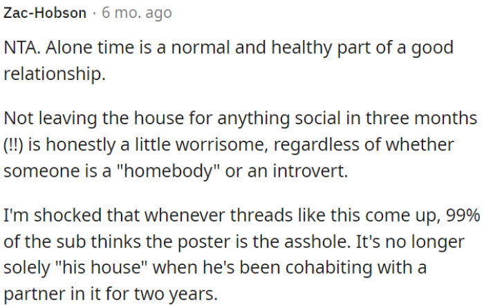 Taking time for oneself in a relationship is normal and important.