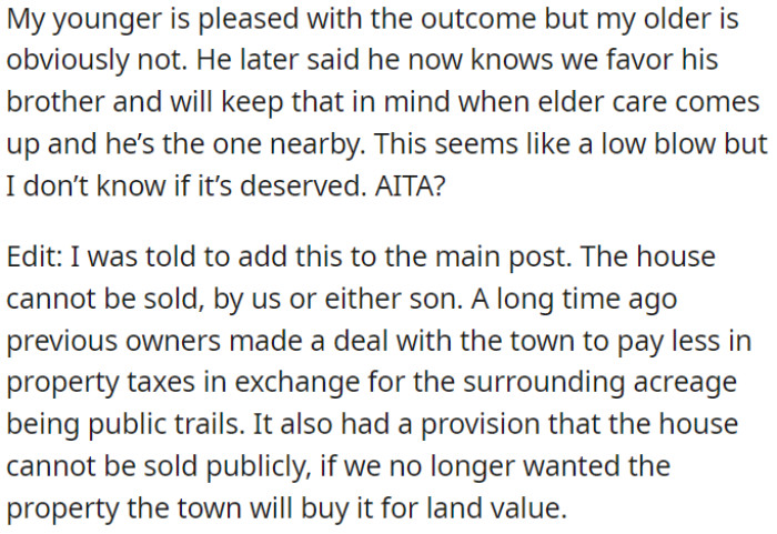 OP's younger son is happy with the result, but the older son is clearly not.