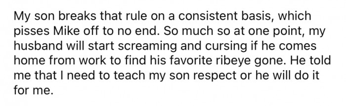 But the Reddit user says that Adam often breaks that rule, which makes her husband angry.