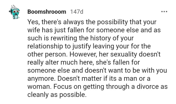 The OP should focus on getting a clean divorce