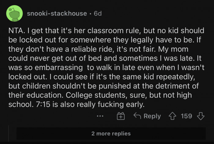 This rule would make more sense in college, but definitely not in high school.