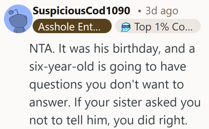 Not every hard question needs a full answer in the middle of a birthday party.