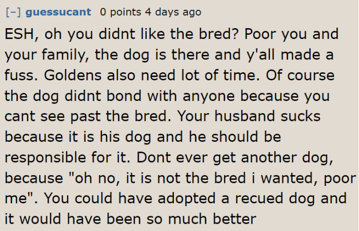 This Reddit user just wants this family to suck it up and take care of the dog.