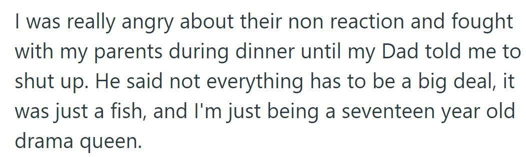 OP argued with her parents at dinner. Dad dismissed the issue, calling it trivial, and accused OP of being dramatic.