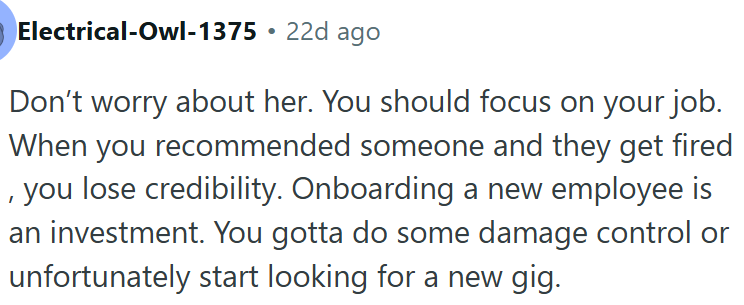 OP should focus on her job.