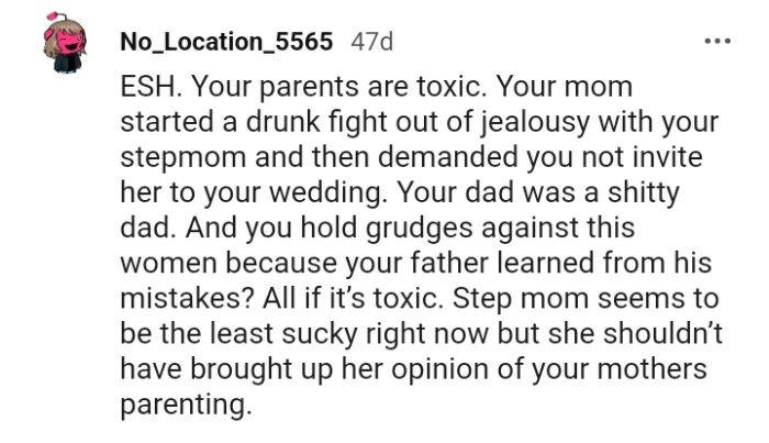 Stepmom seems to be the least problematic right now.