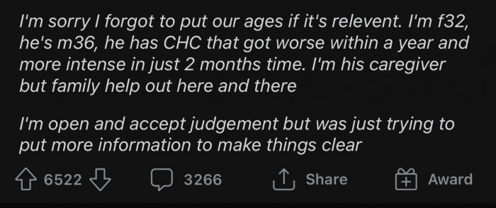 The edit also included OP and her husband's ages.