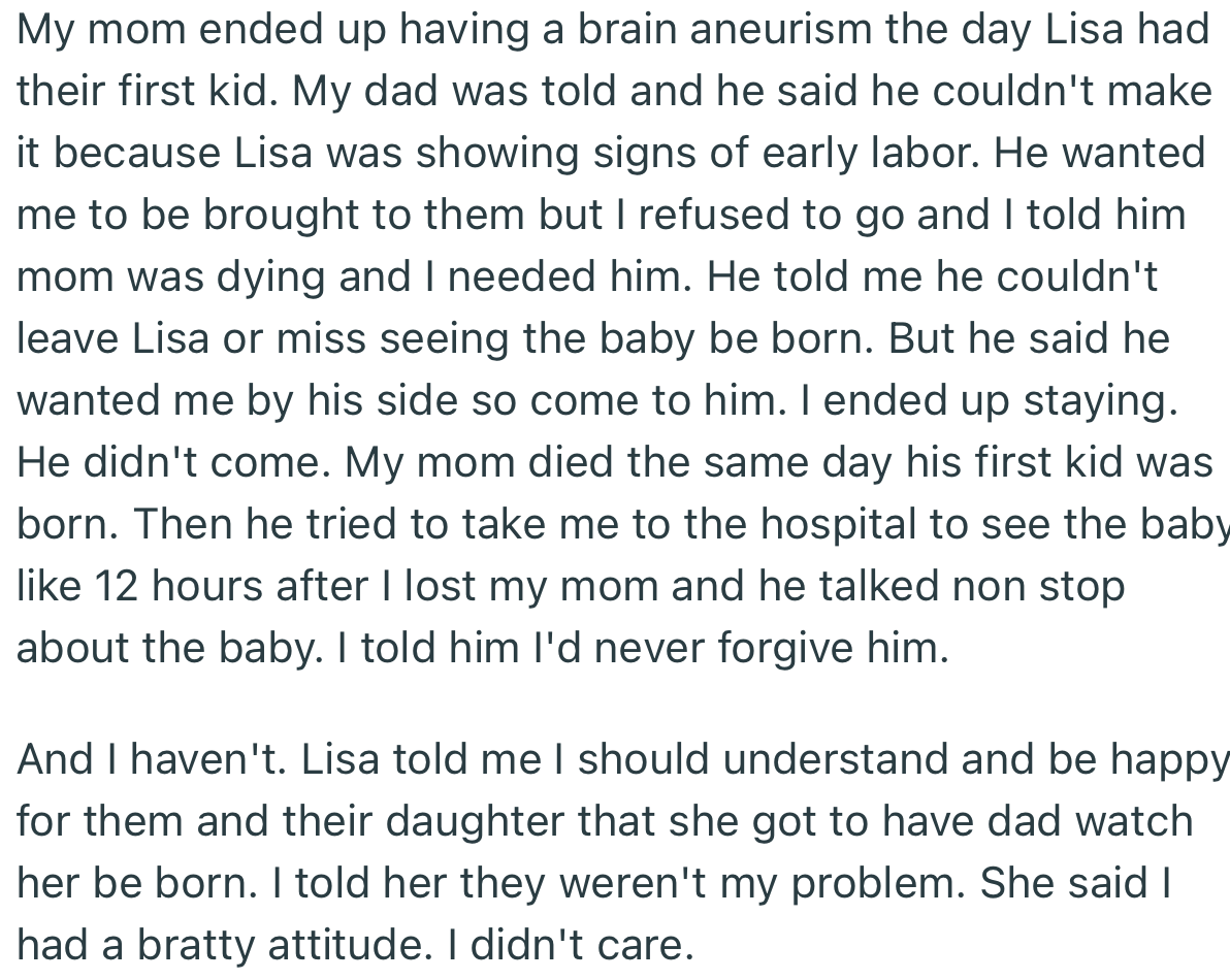 OP’s Dad Chose to Be by His Pregnant Wife’s Side During Labor Over Being with His Son and Dying Ex-Wife. This Was Something OP Couldn’t Forgive