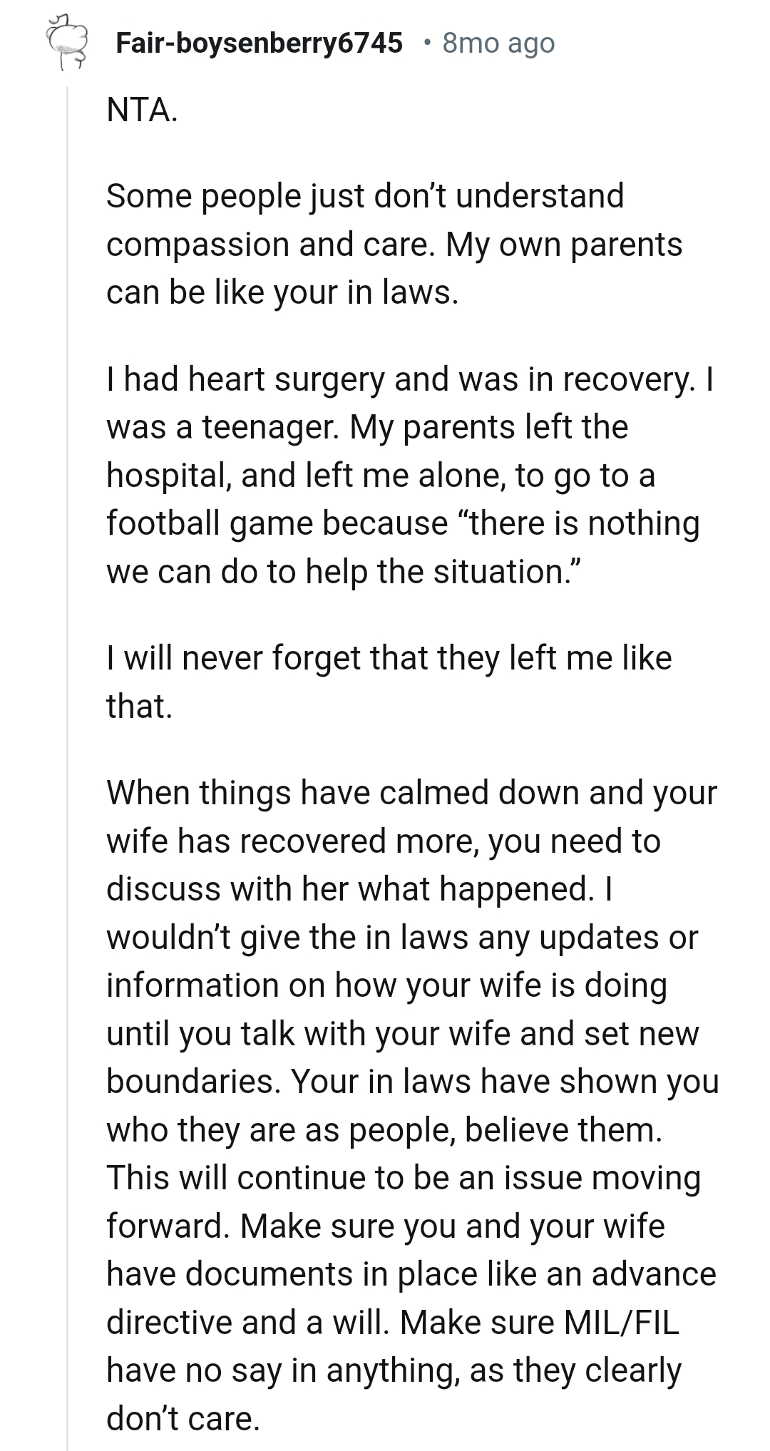 This Redditor would never forget how the parents left them in the hospital