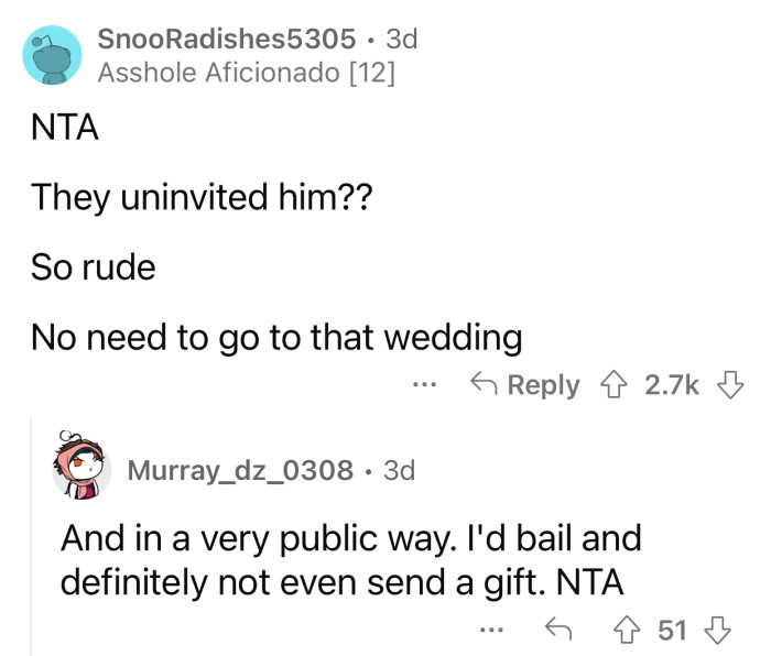 OP should skip the gifts as well.