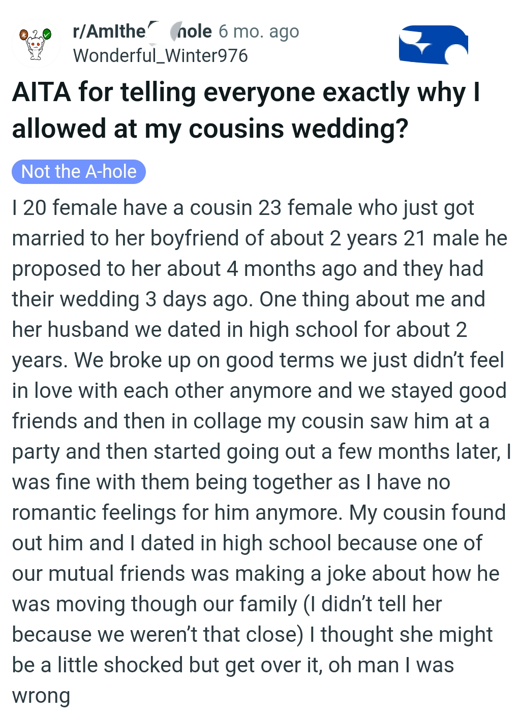 The OP kicks off her story