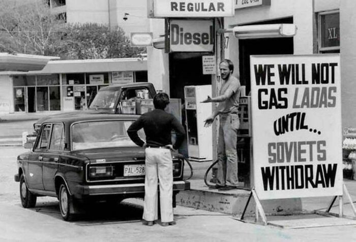 "Star Reporter Rick Brennan Argues With Gas Station Owner Neil Shepherd Who's Refusing To Gas Russian-Made Lada Cars, Canada 1980"