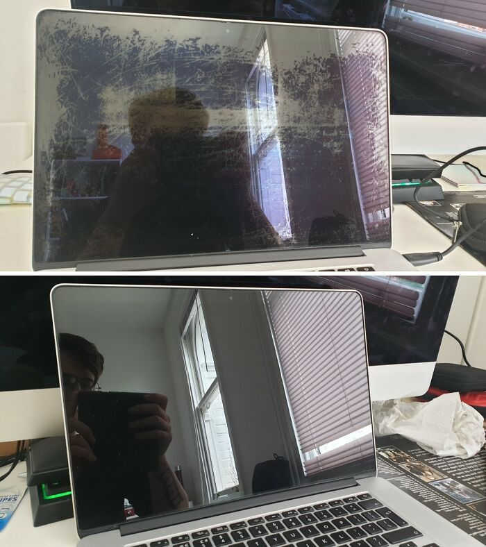 "MacBook Pro Before And After I Used Listerine To Remove The Anti-Glare Coating"