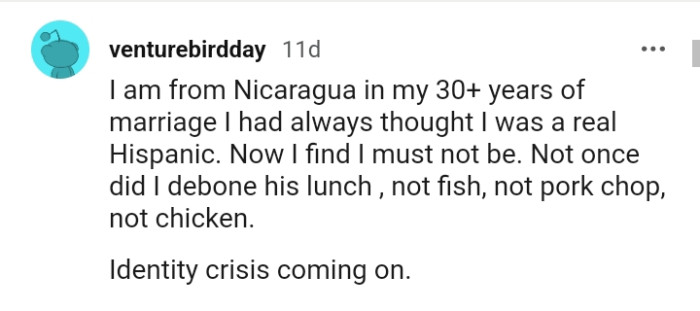 Not once did this Redditor debone her husband's lunch