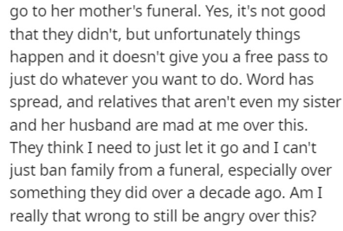 OP's relatives found out about her request, and they're mad at her