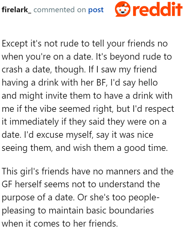 But if you think about it, the friends should've stayed out of the couple's way.