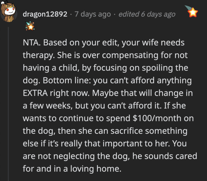 Redditors suggested for OP's wife to look into going to therapy