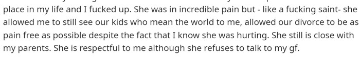 He gives a bit of what happened and explains that he was the one who messed up the relationship.