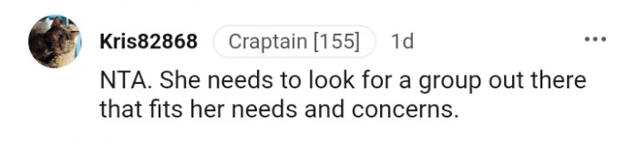 She should look for a group that fits her needs