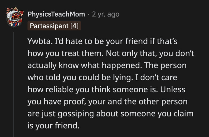 OP was not even a witness to what happened. She just found out through another person.