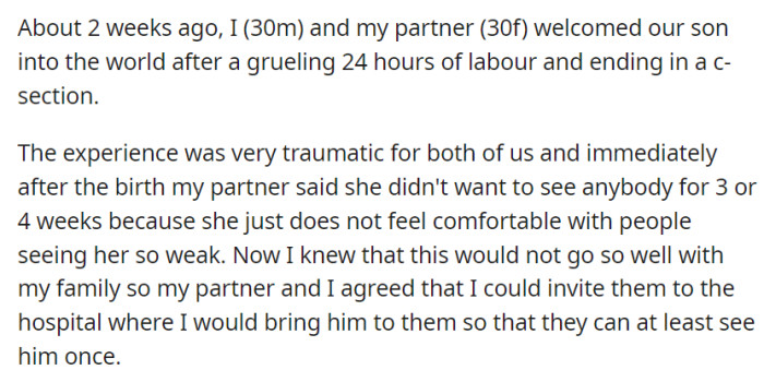 OP and his wife had a son after a challenging 24-hour labor.