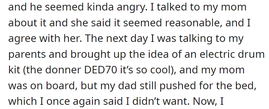 OP didn't want a bed for their birthday, but their dad insisted.