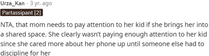 The mother should be more attentive to her child in shared spaces