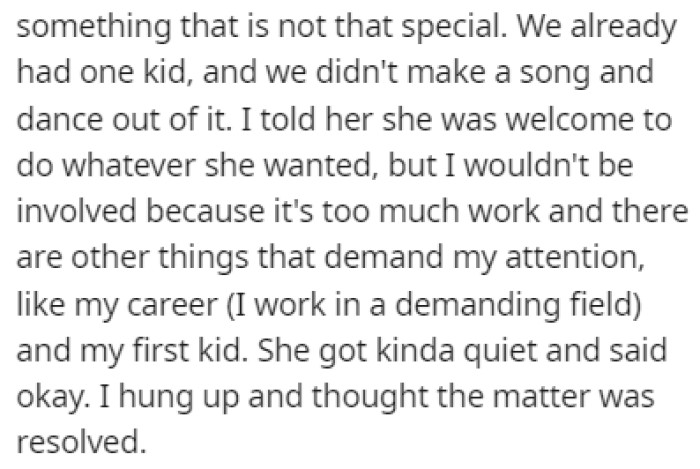 OP told her to do whatever she wants, but not to involve him