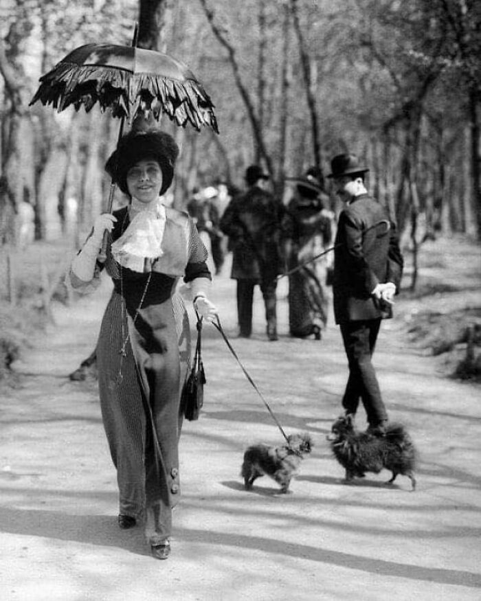 A Woman Walks Her Dog At The Bois De Boulogne In Paris, 1910