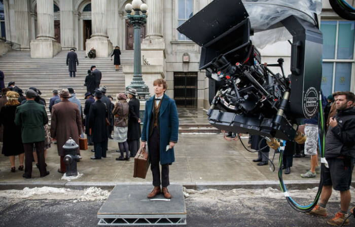 3. Eddie Redmayne on the set of Fantastic Beasts and Where to Find Them was on a special stand to make him appear taller.