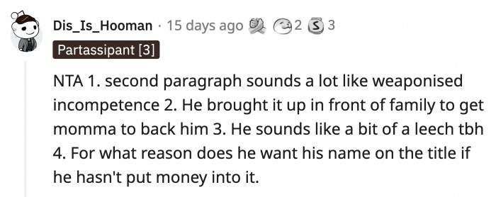 Excellent four-point argument to make OP think about the reality of her situation