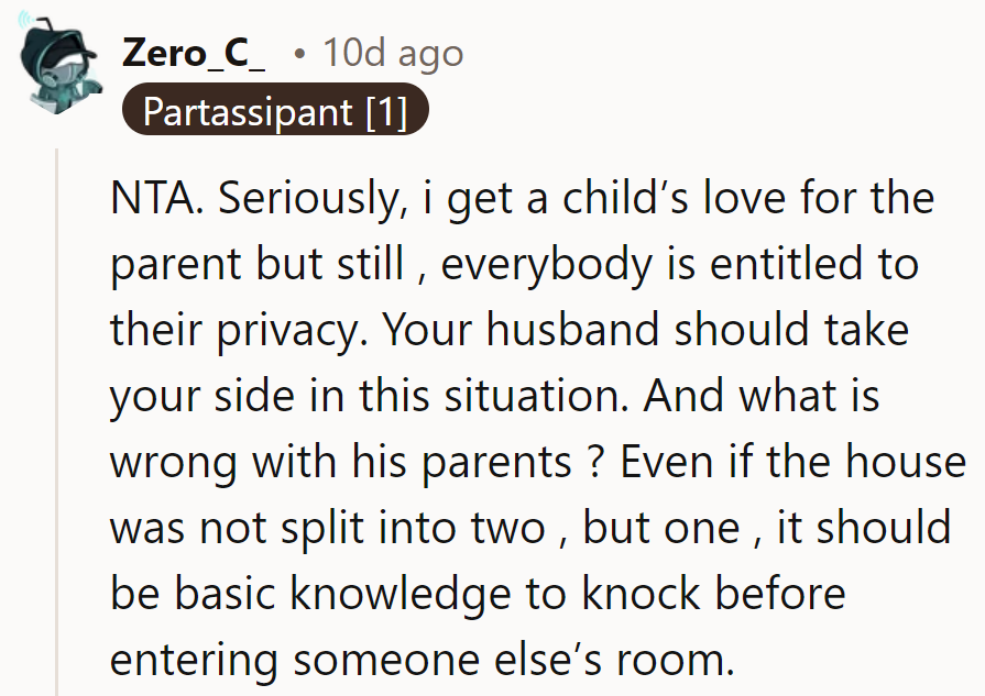 Privacy: the unsung hero of harmonious living arrangements. Time for hubby to join Team Knock-Before-Enter.
