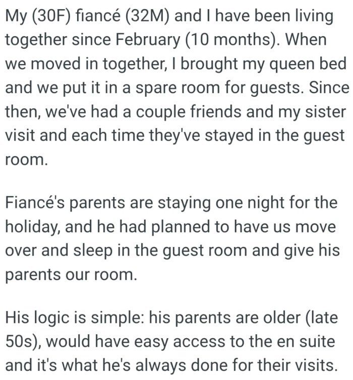 The OP wants to know if she'll be an AH for not giving up her bed for guests