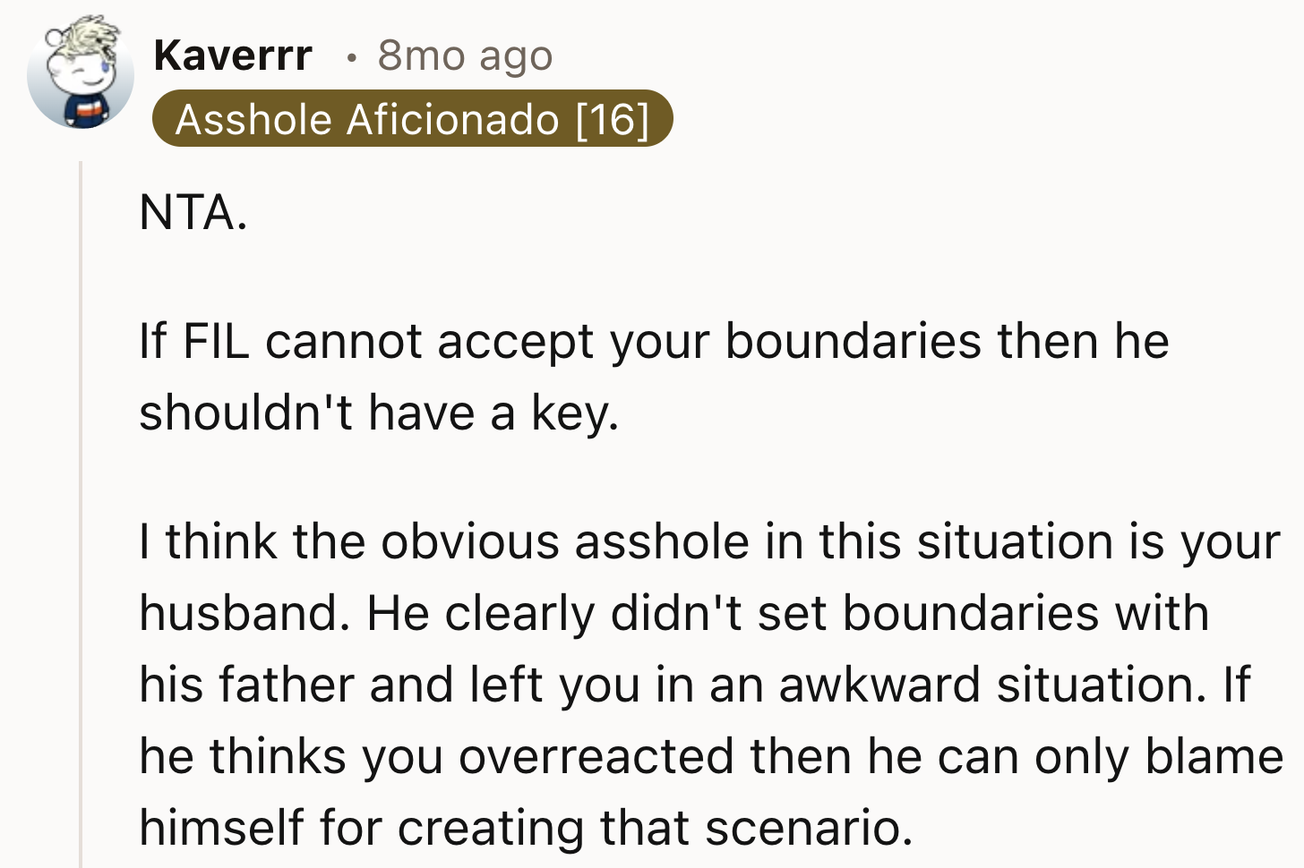 The father-in-law shouldn't have a key