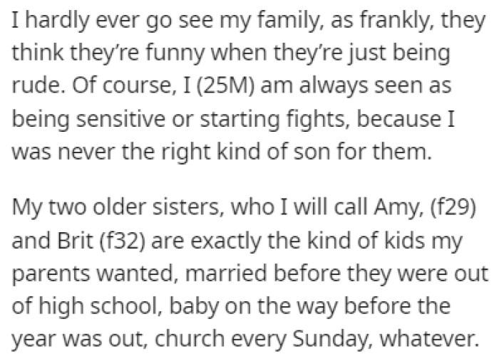 OP rarely sees his family