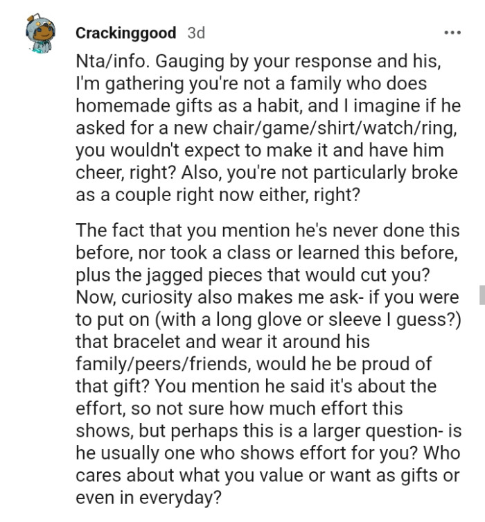 This Redditor assumes they are not particularly broke as a couple right now