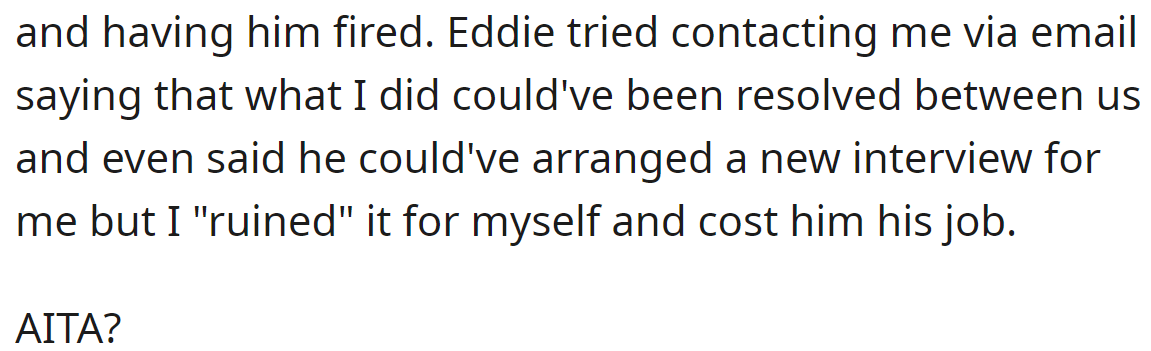 But her parents and Eddie himself told her she overreacted: