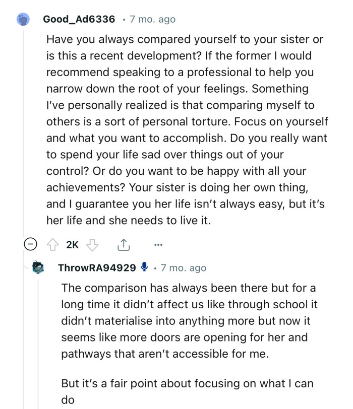 “Focus on Yourself and What You Want to Accomplish. Your Sister is Doing Her Own Thing.”