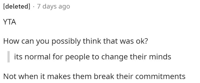 It seems that everyone is pretty much on the same page about OP being TA.